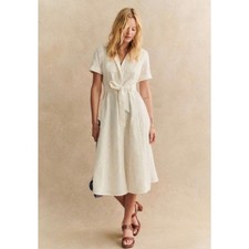 Sézane Adele Dress 36 White Cream Eyelet Embroidered Cotton Midi Belted US 4