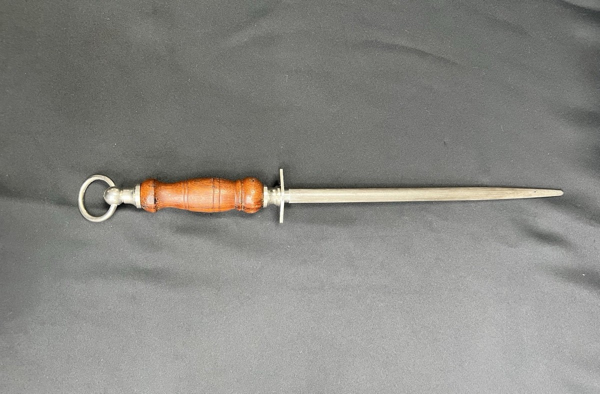 Vintage F. Dick Germany Honing Steel Knife Sharpening Rod 12” Wood