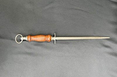 Vintage F. Dick Germany Honing Steel Knife Sharpening Rod 12” Wood