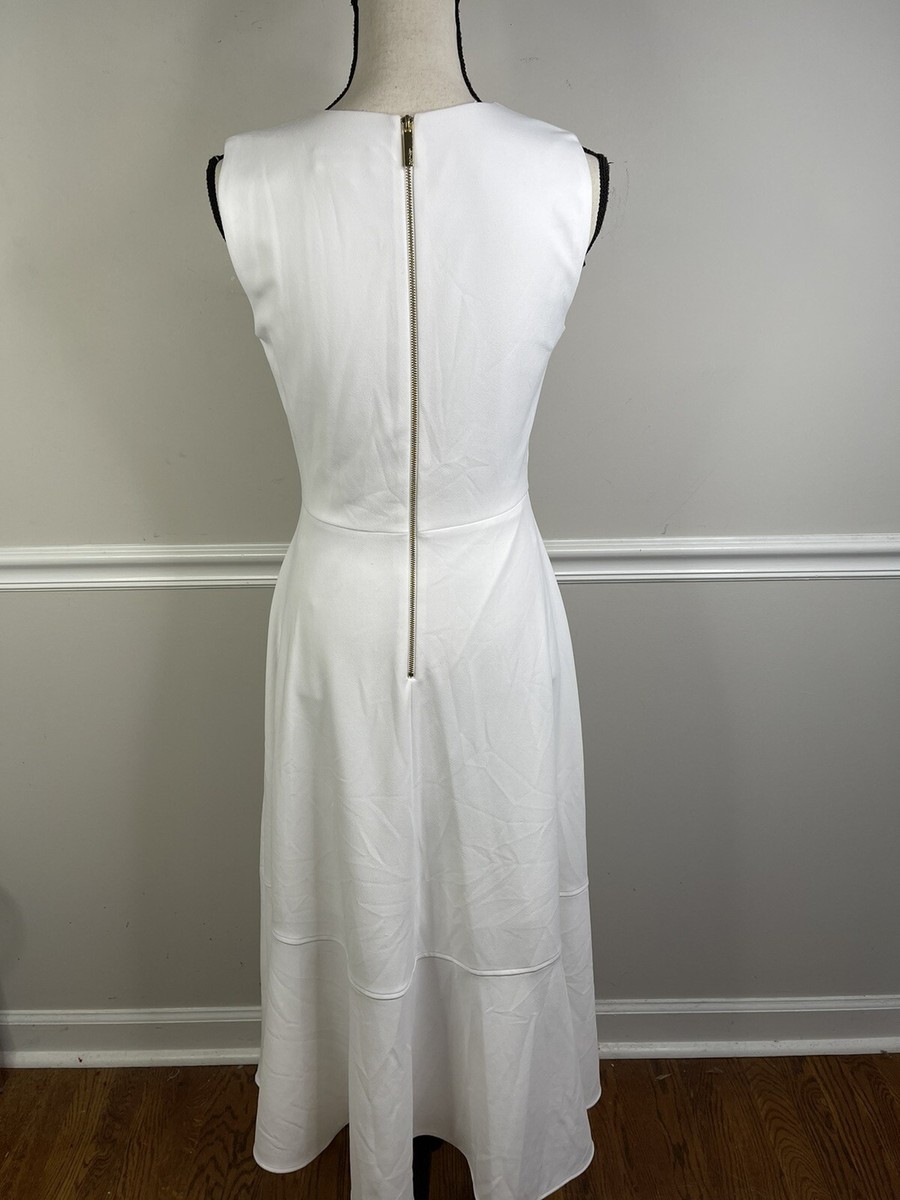 calvin klein sleeveless flounce hem a line dress Calvin Klein Seamed Dress Size 6 Layered Flounce Hem Sleeveless White