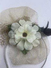 Vintage Fascinator Headband Floral Feathers Netting Flirty Fun