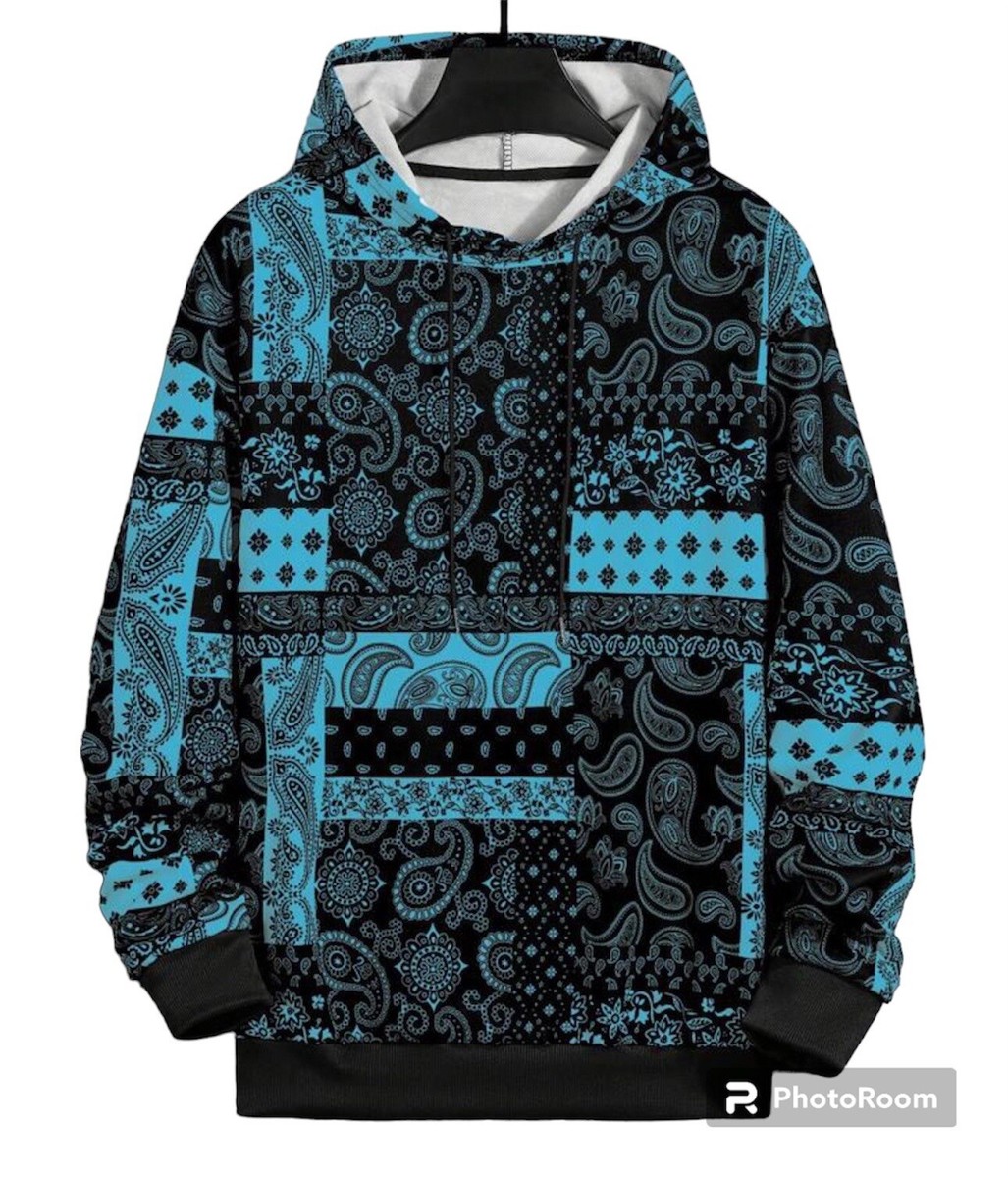 Hoodie Size Medium Men's New Blue Bandana Sweatshirt Pullover New