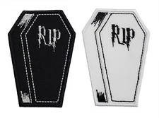 Coffin Embroidered Applique Iron On Patch 2.2" x 3" RIP Halloween Trick Or Treat