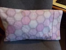 FLANNEL TODDLER PILLOWCASE PINK & WHITE BLOCKS/CUFF MATCHES 12" X 18" #9786