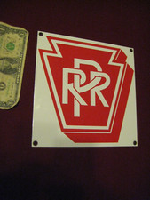 PRR PENNSYLVANIA RAIL ROAD RR TRAIN METAL ENAMELED PORCELAIN SIGN 8" X 8"