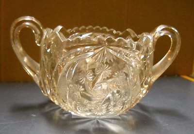 VINTAGE DEEP CUT GLASS HEAVY SUGAR BOWL SWIRLING STAR FLOWER SNOWFLAKE CAMBRIDGE