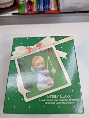 Vintage Hallmark 1983 Betsey Clark Blue Angel Boy Star Ornament Porcelain DV160