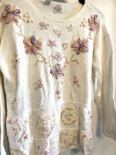 VTG Pretty yet ‘UGLY’ Sweater Embroidered Beaded Cottagecore Grandma Feminine