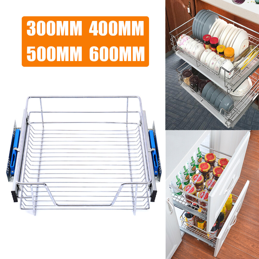 Kitchen Cupboard Pull Out 1/2/3 Baskets Wire Draw Storage Rack