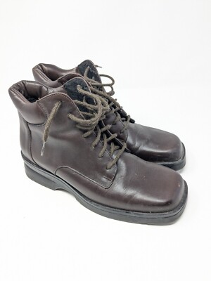 LL BEAN Size 9 M Womens Leather Lace Up Brown Ankle Boots Made Canada  Square Toe | eBay