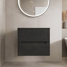 600mm Bathroom Vanity Unit Black Countertop Wall Hung Fluted Black Unit