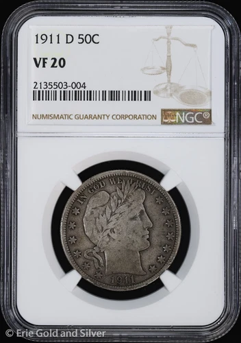 1911-D 50C Barber Half Dollar NGC VF 20