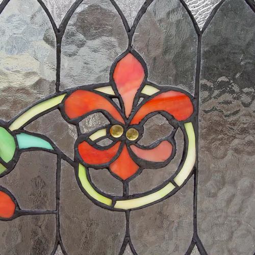 Blue Fleur De Lis Stained Glass Pub Window Panel Horizontal Decorative Accessory - Picture 6 of 12