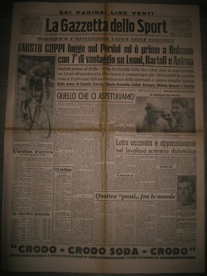 Gazzetta Del Sport 9 De Junio De 1951 Fausto Coppi Tappa Bolzano Giro
