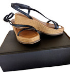 NWOB Chico's Jute Wedge Rubber outsole Black leather Sandals sz 9.5 — photo 1
