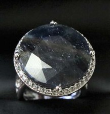 925 Sterling Silver 40.20 CT Black Sapphire  White CZ Women's Anniversary Ring