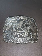 National Finals Rodeo Hesston 1985 NFR Adult Cowboy Buckle, Vintage,Orig. Pkg.