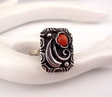 Antikschmuck - Silber Ring Floral mit Koralle aus 830er Silber Gr. 45 Kinderring