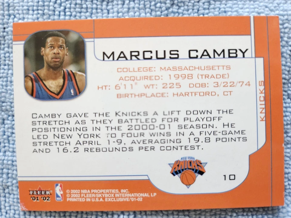 2001-02 Fleer Exclusive Basketball #10 Marcus Camby - Image 2 of 2
