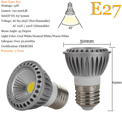 E27 E26 GU10 MR16 15W Dimmable LED Bulb Spotlight COB Lamp 110V - Foto 10
