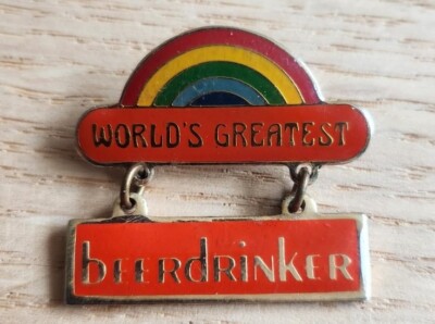 VTG 1979 Centennia World's Greatest Beer Drinker Pin Rainbow Gold Tone Enamel