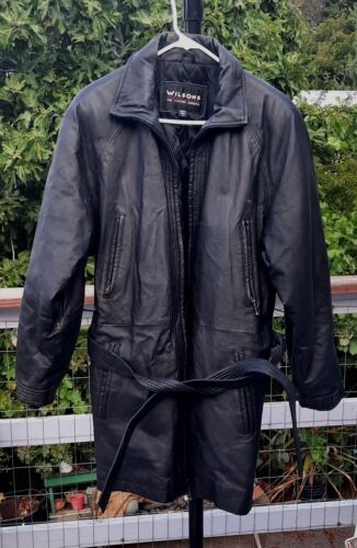 Mens  Wilson's Black Leather Quilted Lined  Jacket with Belt  Medium - Afbeelding 1 van 10