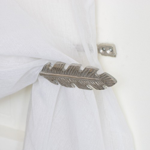 Pair of Silver Feather Curtain Holdbacks Tiebacks Living Room Wall Decor - Picture 2 of 3