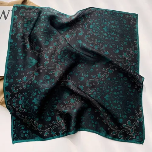 100% Silk 21" Square Scarf Women Neckerchief Wrap Kerchief Bandana Black Paisley - Picture 5 of 12