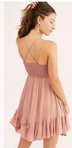 Free People PINK ROSE Slip Dress Mini Boho Sleeveless Lace Size Small NWT - Picture 2 of 7