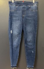 SPANX Jeans Skinny Distressed Ankle Dark Wash Mid Rise SZ Medium Stretch