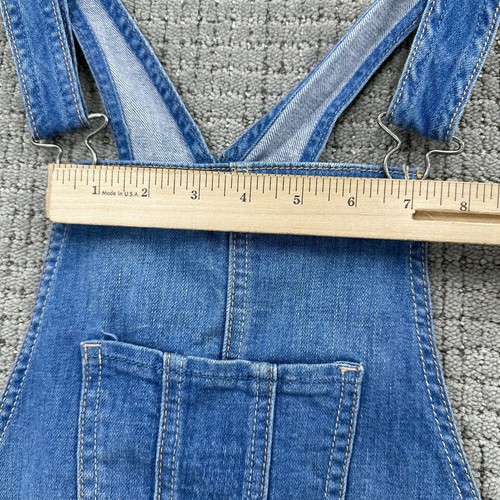 Abercrombie Overall Shorts Kids Size XL Blue Denim Distressed Hem Pockets - Picture 8 of 10