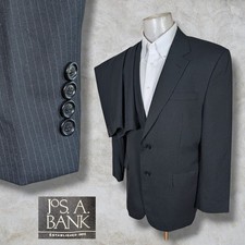 Jos A Bank 2 Piece Suit Mens 44R Pants 38x30 Black Striped Wool 2 Button