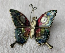 Vintage Enamel Butterfly Pin Brooch Colorful Gold Tone Lapel Accessory