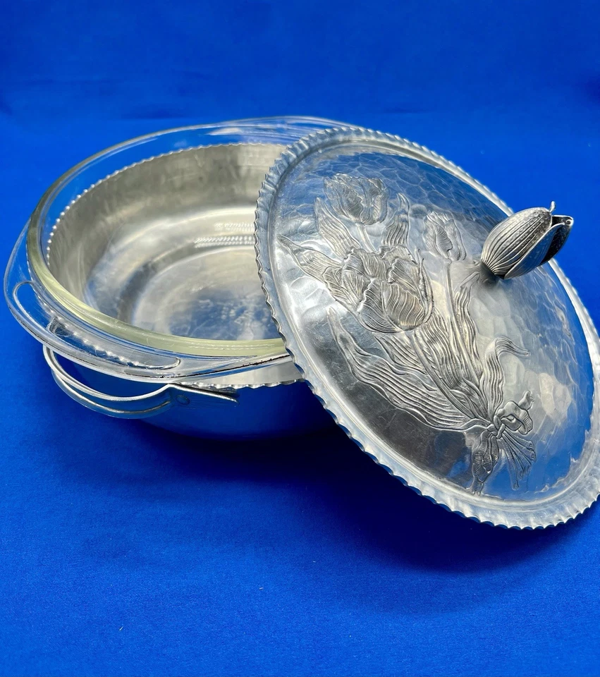 Cazuela de aluminio de colección con cuencos de vidrio utensilios de cocina Fire King Pyrex Foto 3 de 4