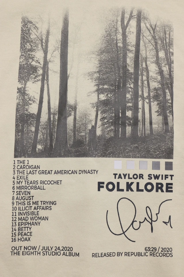 Taylor Swift 2020 Folklore Album Hoodie Tan Size L Trees Song List Graphic - Image 3 of 4