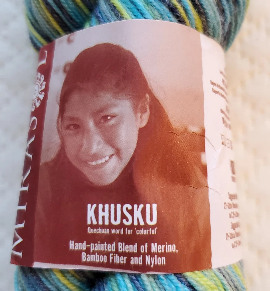 Mirasol Khusku Yarn Wool Bamboo Nylon Peru Hand Painted 100g 439yds Blues Green - Image 3 of 4