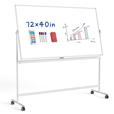 Rolling Whiteboard/w Height Adjustable, 72 x 40 Large Portable Dry Erase Boar...