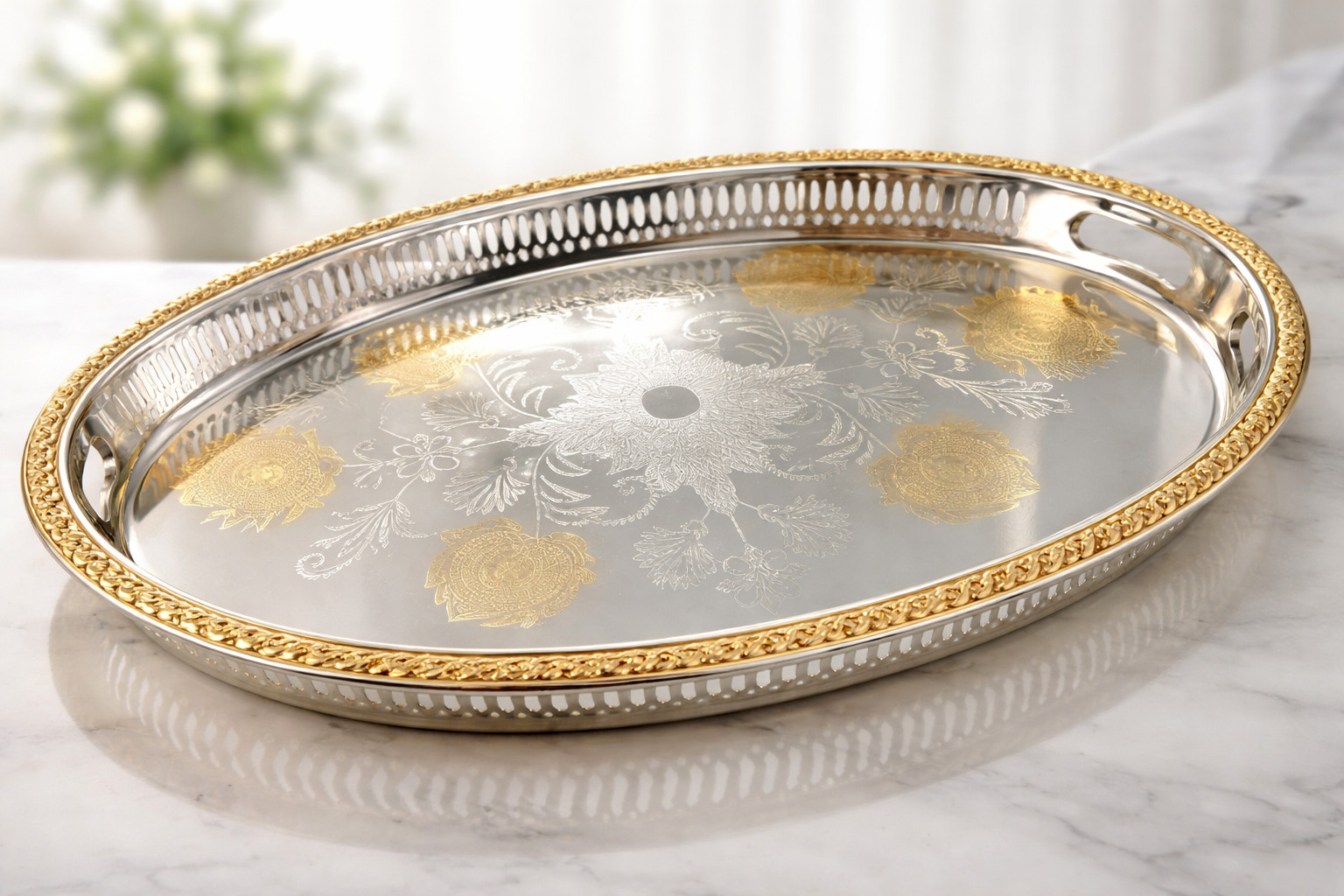 Plateau sinia ovale 57x42 cm grand plat de service oriental pour table basse