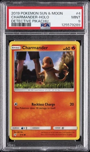 2019 POKEMON SUN & MOON DETECTIVE PIKACHU #4 CHARMANDER-HOLO PSA 9
