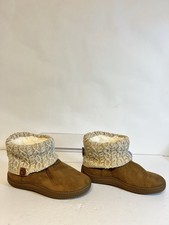 Muk Luks Cozy Women s Boot Slippers Brown Knit Cuff Faux Fur Lined Size 7 8