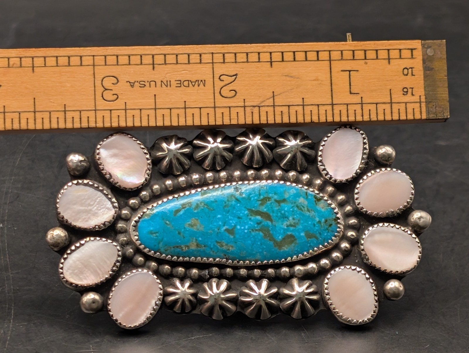 HUGE TURQUOISE & MOP STATEMENT RING STERLING & NI… - image 12