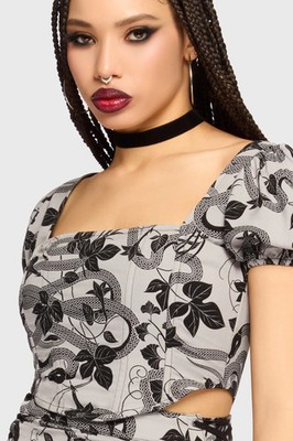 Killstar Venomous Rose Puffed Corset Womens Square Neck Puff Sleeve Goth