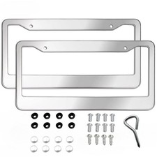 2pcs Chrome Stainless Steel Metal License Plate Frame Tag Cover With Screw Caps 2pcs Chrome Stainless Steel Metal License Plate Frame Tag Cover With Screw Caps