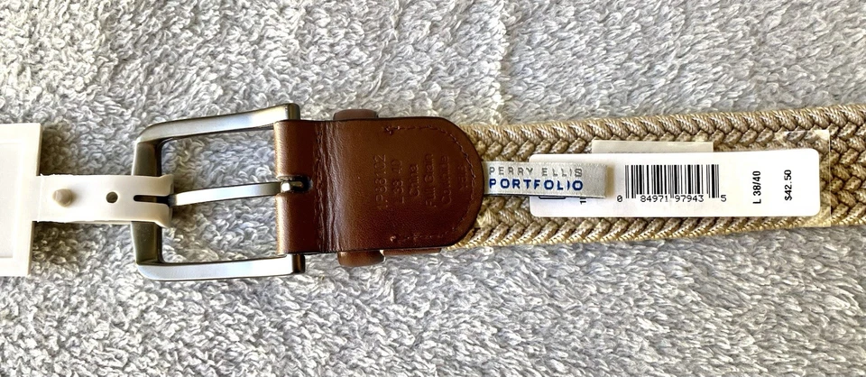 Cinturón Perry Ellis Portfolio Caqui Talla L 38-40 Tejido Cuero Elástico Nuevo con Etiquetas Foto 3 de 4