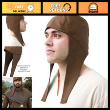 Medieval Coif Cap with Ear Flaps - Linen Renaissance Hat for Halloween & Christm