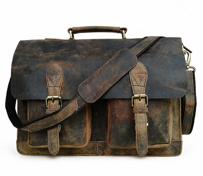 Full Grain Leather Office Bag 18'' Laptop Messenger Briefcase Satchel Work Travel