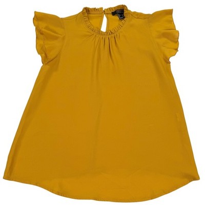 Forever 21 Blouse Womens XS Yellow Excellent Ruffle Neck Flutter Sleeve Top