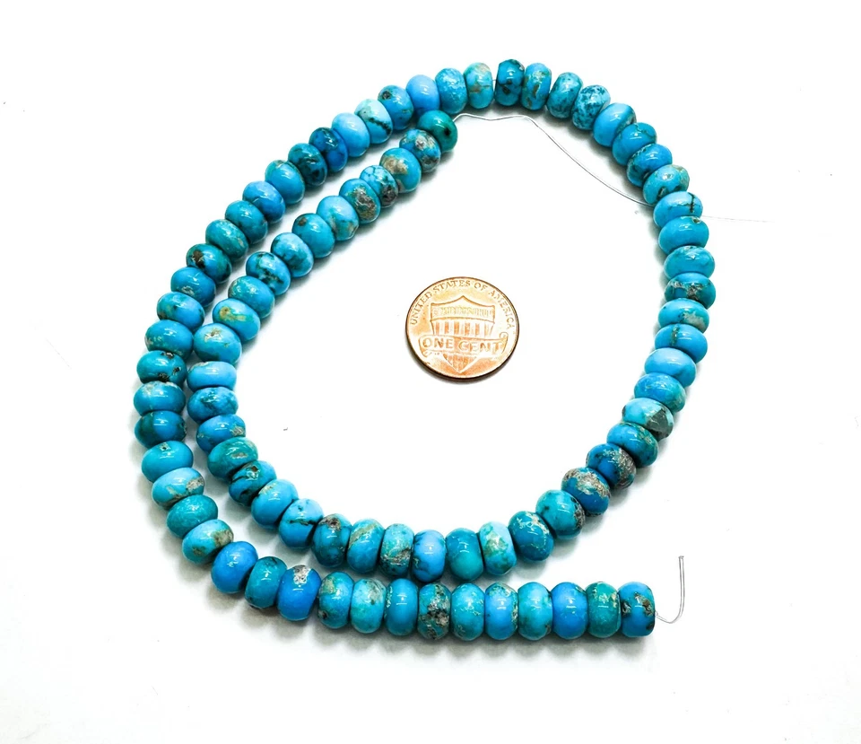 Natural Arizona Kingman Turquoise Rondelle Polished Gemstone Beads PG402 - Image 3 of 4