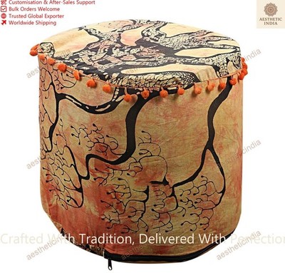 Indian Vintage Embroidered Mandala Ottoman Pouf Footstool Ethnic Decor