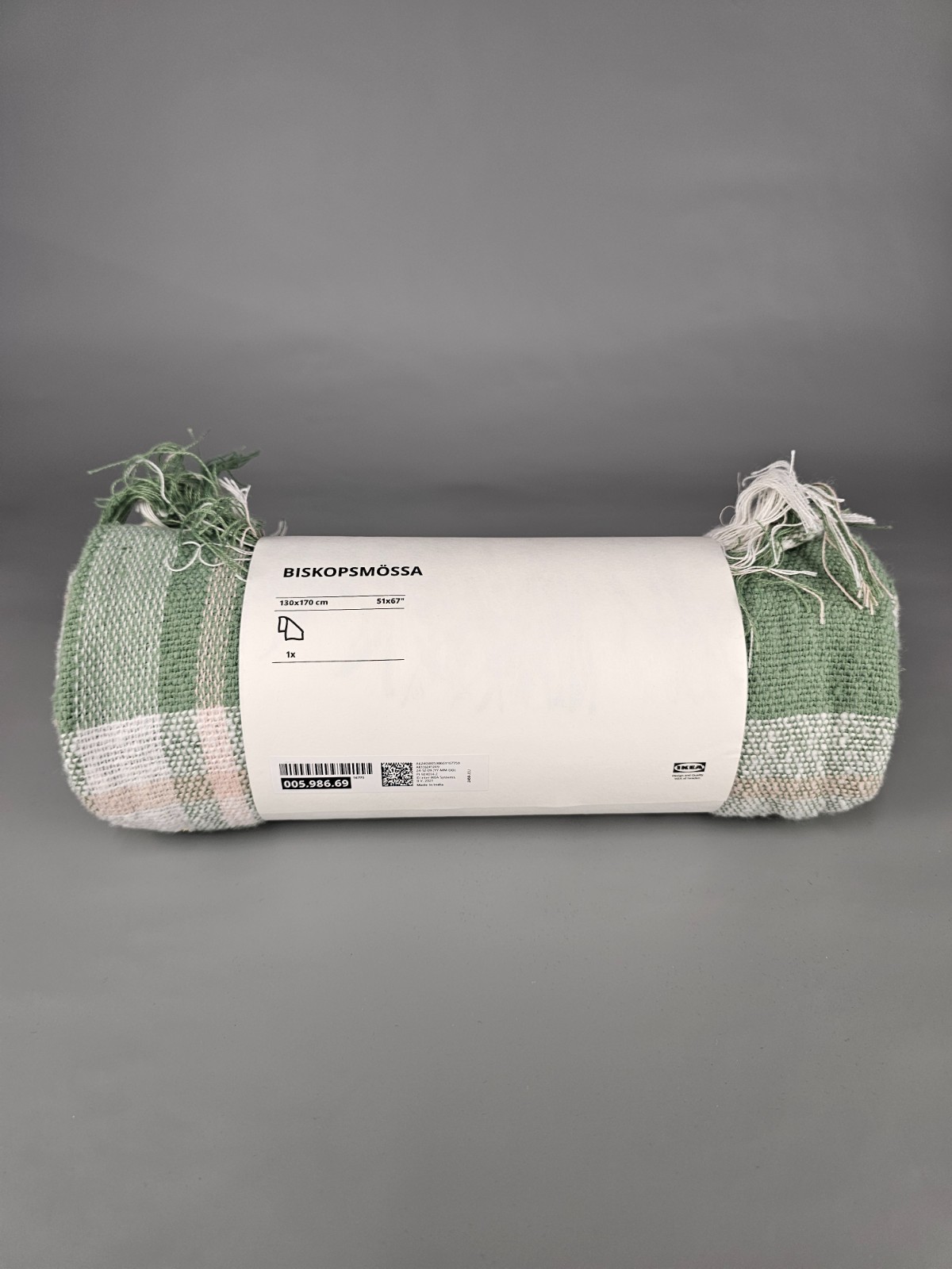 IKEA BISKOPSMOSSA Throw Green Off-White, 130x170 cm BISKOPSMÖSSA Brand NEW